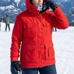 RIPZONE RPZN Red Technical Snowboard Ski Jacket Floral Lining Apres Ski Luxury